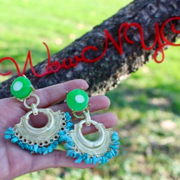 ZARA Turquoise Gold Resin Boho Statement Earrings - Picture 10 of 13